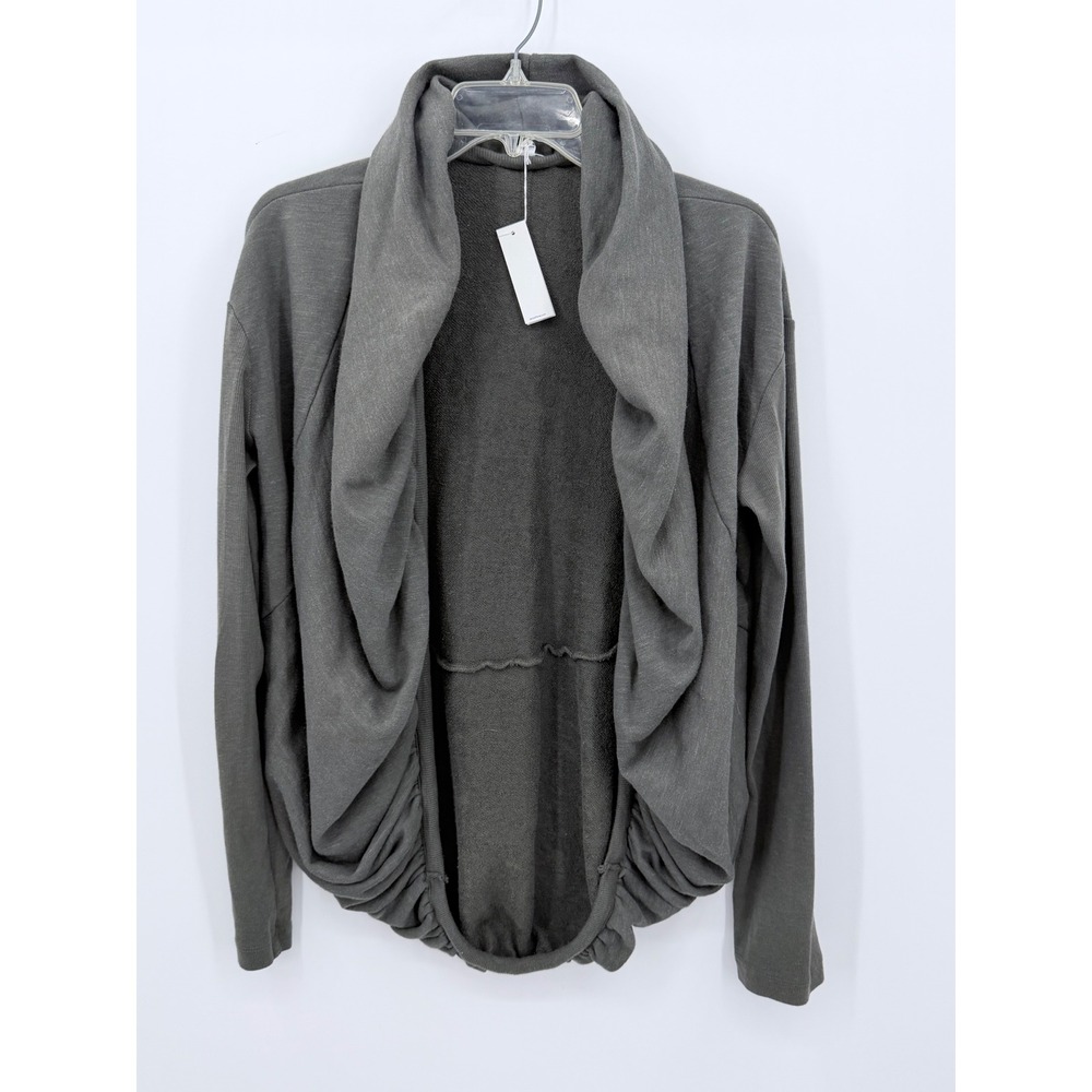 James Perse Cardigan Women 4 (XL) Gray Heathered Shawl Collar Ruched Open Front